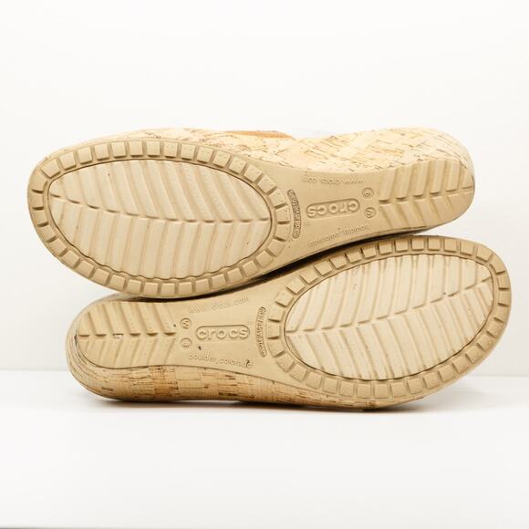 CROCS A-Leigh Leather Cork Slide Sandals Platform Wedge Caramel Tan Sz 9 - Picture 6 of 9